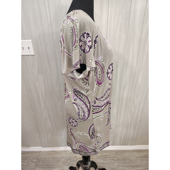 Alfani Paisley Sparkle Tunic Mini-dress XL Purple Tan NWT Boho Party Festival - Picture 2 of 11